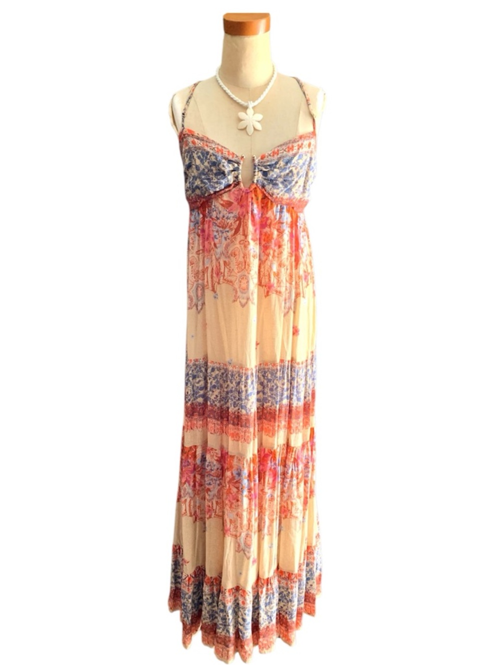 Free People Intimately “Give A Little” bohemian maxi slip dress in Cream combo-S - Picture 4 of 14